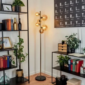 hofstein Lampadaire Chehalis LED Laiton, Noir, 6 lumières* Lampes En Verre