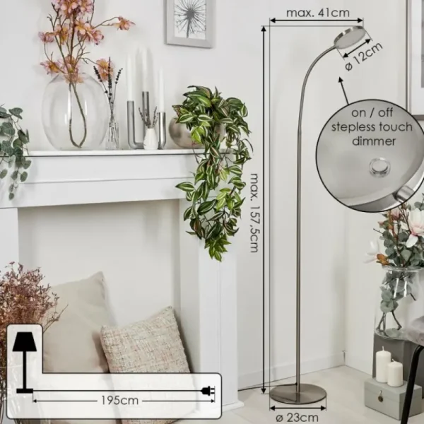 hofstein Lampadaire Haltia LED Nickel mat, 1 lumière* Lampes En Verre