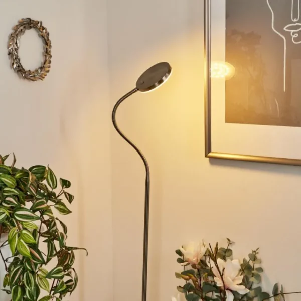 hofstein Lampadaire Haltia LED Nickel mat, 1 lumière* Lampes En Verre