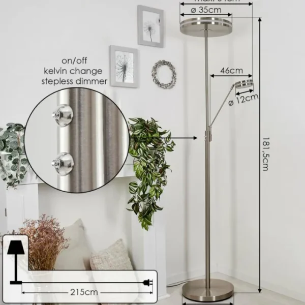 hofstein Lampadaire à vasque Huallilemu LED Nickel mat, 2 lumières* Lampes Modernes
