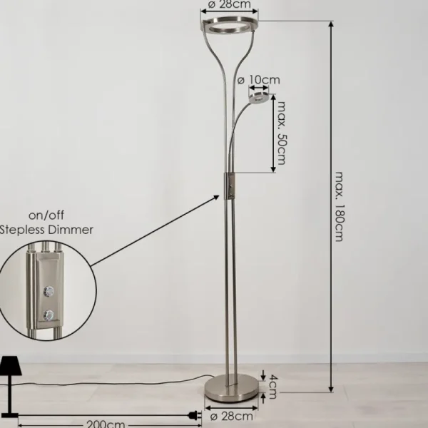 hofstein Lampadaire à vasque Donna LED Nickel mat, 1 lumière* Lampes Modernes