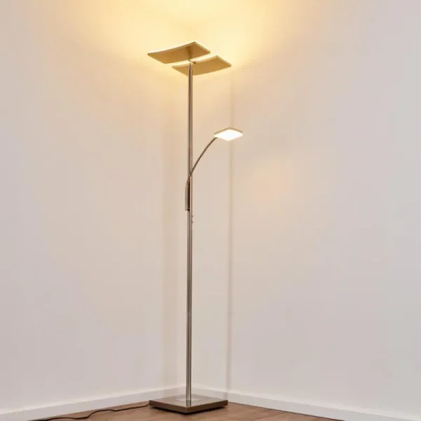 hofstein Lampadaire à vasque Thyolo LED Acier brossé, 2 lumières* Lampes Modernes