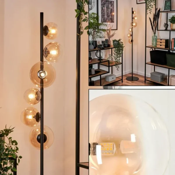 hofstein Lampadaire - Verre 10 cm, 12 cm, 15 cm Remaisnil Ambre, Clair, 6 lumières* Lampes En Verre