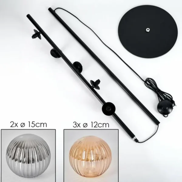 hofstein Lampadaire - Verre 12 cm, 15 cm Remaisnil Noir, 5 lumières* Lampes Modernes