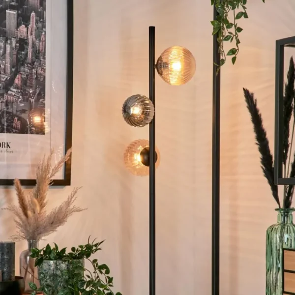 hofstein Lampadaire - Verre 10 cm, 12 cm Remaisnil Noir, 3 lumières* Lampes Modernes