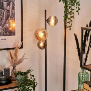 hofstein Lampadaire - Verre 12 cm, 15 cm Remaisnil Noir, 3 lumières* Lampes Modernes
