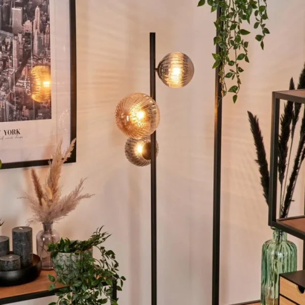 hofstein Lampadaire - Verre 12 cm, 15 cm Remaisnil Noir, 3 lumières* Lampes Modernes