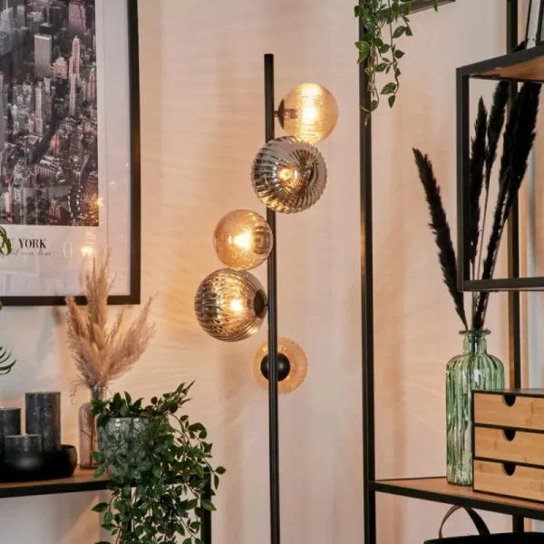 hofstein Lampadaire - Verre 12 cm, 15 cm Remaisnil Noir, 5 lumières* Lampes Modernes
