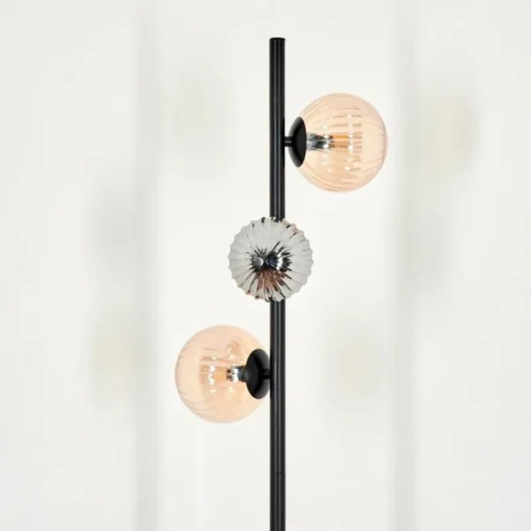 hofstein Lampadaire - Verre 10 cm, 12 cm Remaisnil Noir, 3 lumières* Lampes Modernes