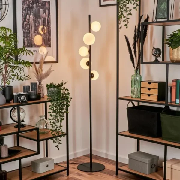 hofstein Lampadaire - Verre 10 cm, 12 cm Remaisnil Blanc, 5 lumières* Lampes En Verre
