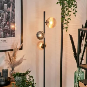 hofstein Lampadaire - Verre 10 cm, 12 cm Remaisnil Noir, 3 lumières* Lampes Modernes