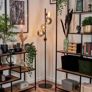 hofstein Lampadaire - Verre 12 cm, 15 cm Remaisnil Noir, 5 lumières* Lampes Modernes