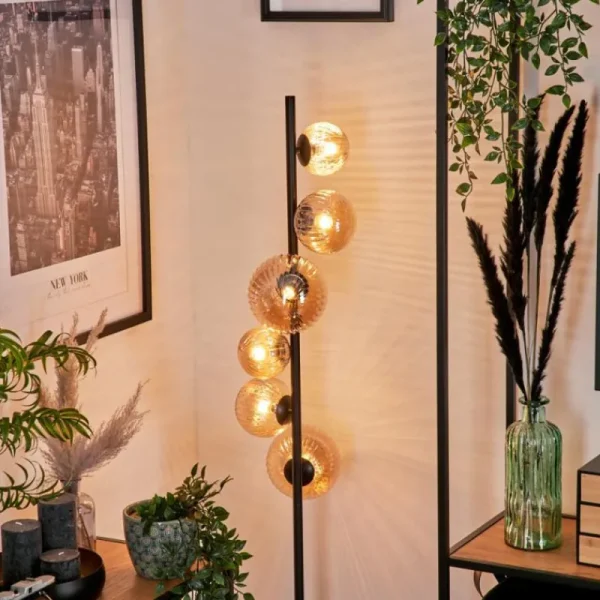 hofstein Lampadaire - Verre 10 cm, 12 cm, 15 cm Remaisnil Ambre, 6 lumières* Lampes Modernes