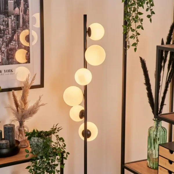 hofstein Lampadaire - Verre 10 cm, 12 cm Remaisnil Blanc, 6 lumières* Lampes En Verre