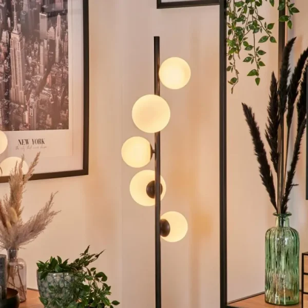 hofstein Lampadaire - Verre 10 cm, 12 cm Remaisnil Blanc, 5 lumières* Lampes En Verre