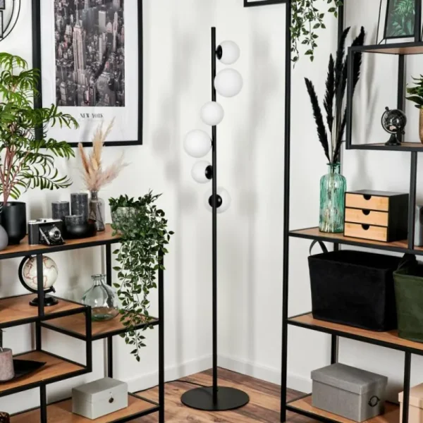 hofstein Lampadaire - Verre 10 cm, 12 cm Remaisnil Blanc, 6 lumières* Lampes En Verre