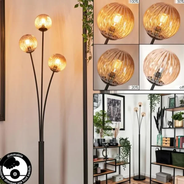 hofstein Lampadaire - Verre 10 cm Bernado Ambre, 3 lumières* Lampes Modernes