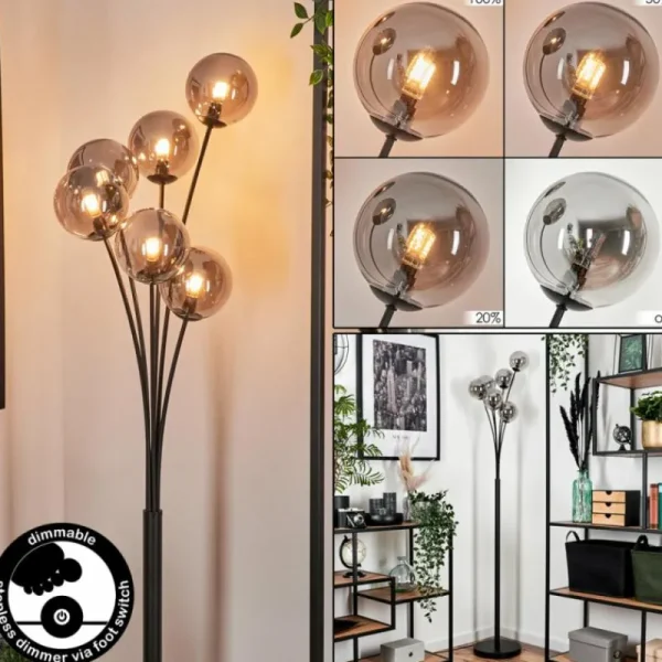hofstein Lampadaire - Verre 12 cm Bernado Fumé, 6 lumières* Lampes Modernes