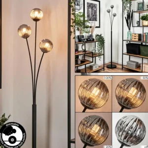 hofstein Lampadaire - Verre 10 cm Bernado Fumé, 3 lumières* Lampes Modernes