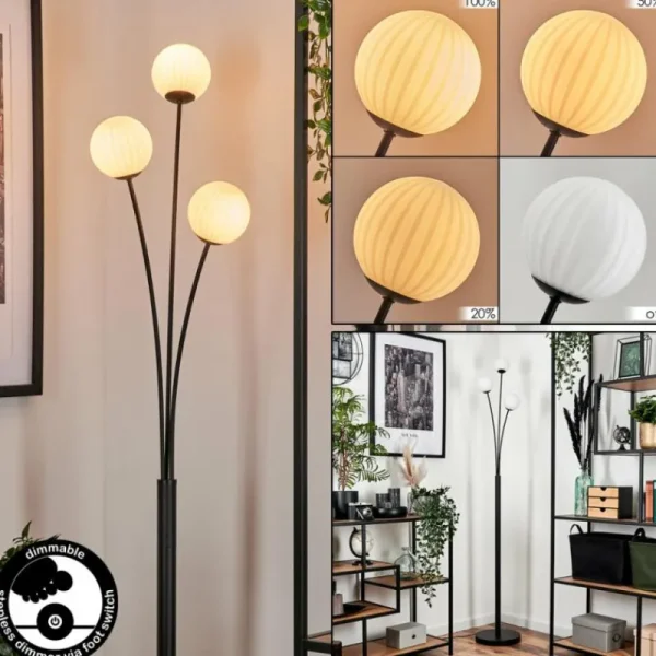 hofstein Lampadaire - Verre 10 cm Bernado Blanc, 3 lumières* Lampes Modernes