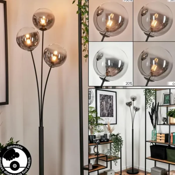 hofstein Lampadaire - Verre 15 cm Bernado Clair, Fumé, 3 lumières* Lampes Modernes