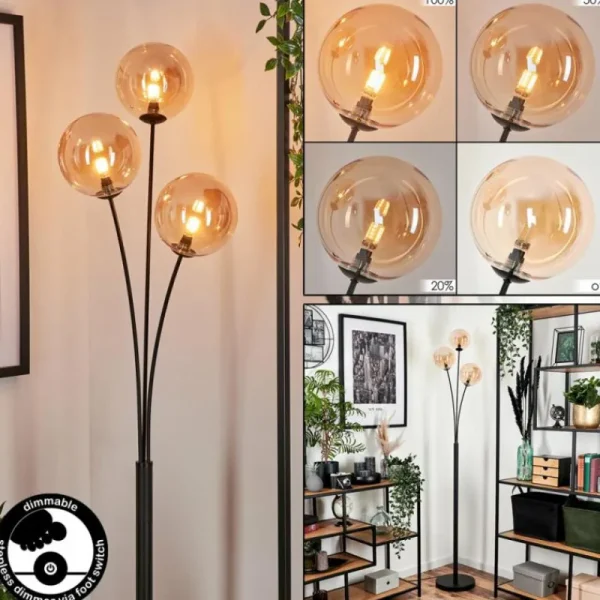 hofstein Lampadaire - Verre 15 cm Bernado Ambre, 3 lumières* Lampes En Verre