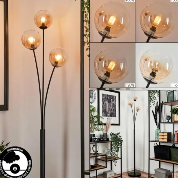 hofstein Lampadaire - Verre 12 cm Bernado Ambre, 3 lumières* Lampes En Verre
