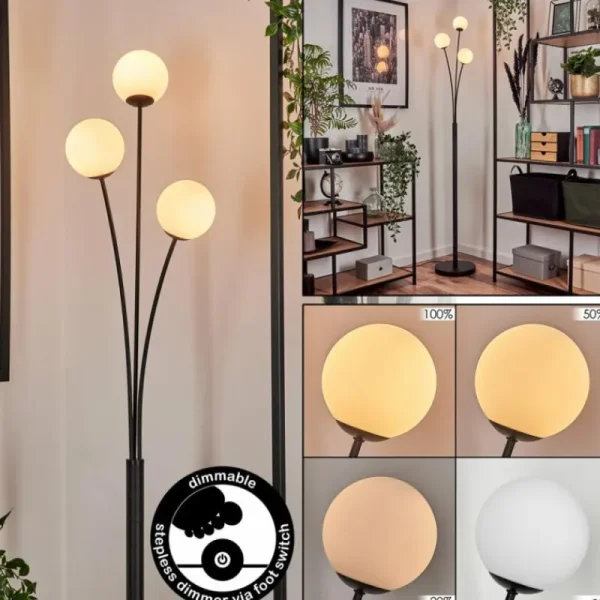 hofstein Lampadaire - Verre 10 cm Bernado Blanc, 3 lumières* Lampes En Verre