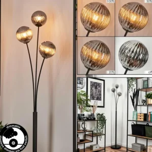 hofstein Lampadaire - Verre 12 cm Bernado Fumé, 3 lumières* Lampes Modernes
