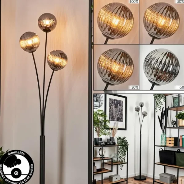 hofstein Lampadaire - Verre 12 cm Bernado Fumé, 3 lumières* Lampes Modernes