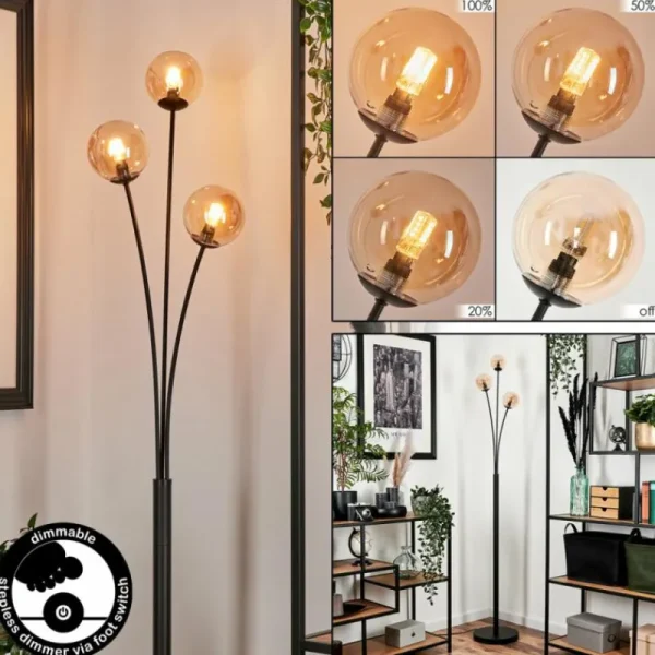 hofstein Lampadaire - Verre 10 cm Bernado Ambre, 3 lumières* Lampes En Verre