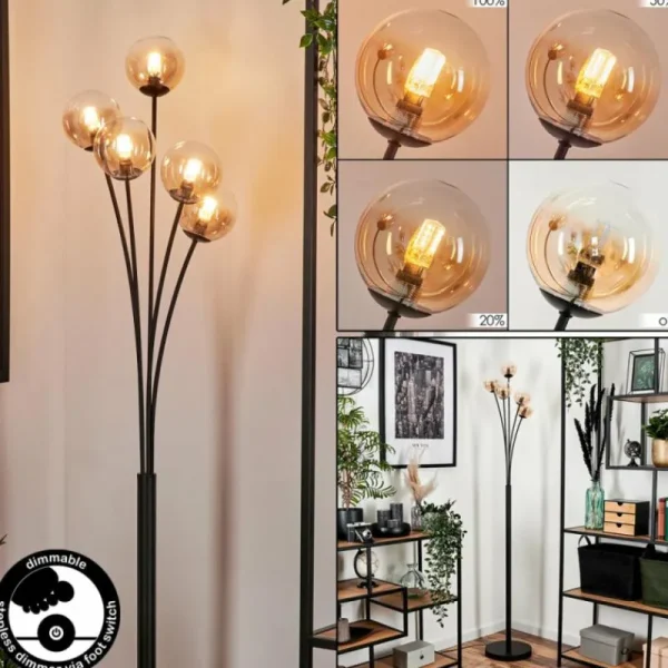 hofstein Lampadaire - Verre 10 cm Bernado Ambre, Clair, 5 lumières* Lampes En Verre