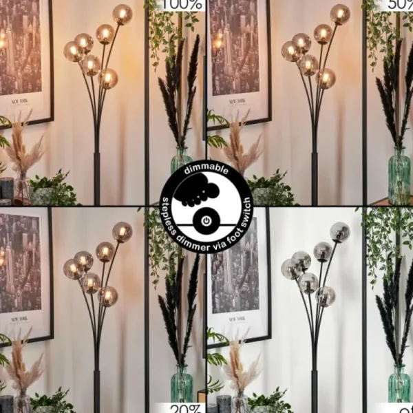 hofstein Lampadaire - Verre 10 cm Bernado Clair, Fumé, 6 lumières* Lampes Modernes