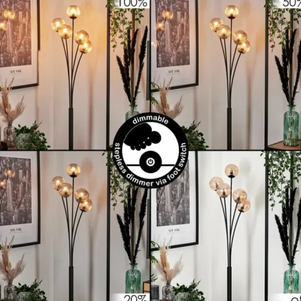 hofstein Lampadaire - Verre 10 cm Bernado Ambre, 5 lumières* Lampes Modernes