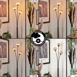 hofstein Lampadaire - Verre 10 cm Bernado Ambre, 3 lumières* Lampes Modernes