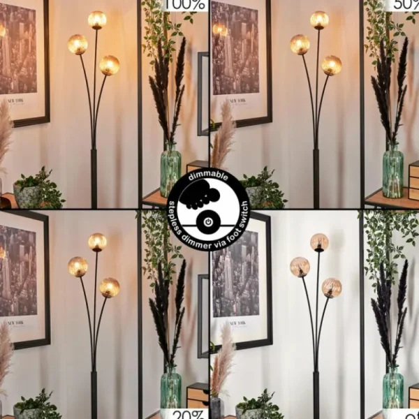 hofstein Lampadaire - Verre 10 cm Bernado Ambre, 3 lumières* Lampes Modernes
