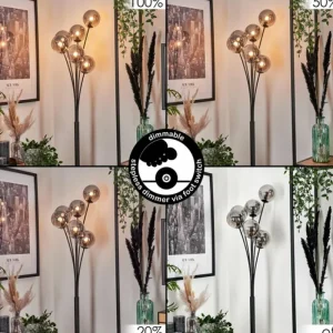 hofstein Lampadaire - Verre 12 cm Bernado Fumé, 6 lumières* Lampes Modernes