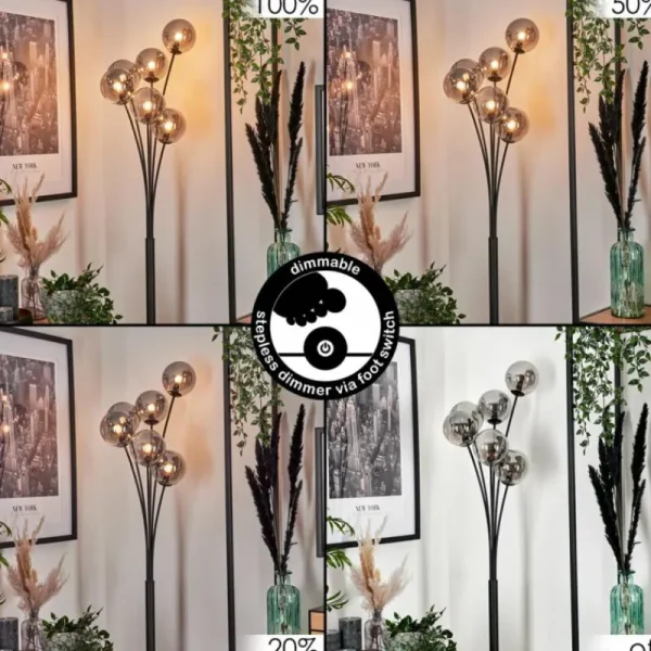 hofstein Lampadaire - Verre 12 cm Bernado Fumé, 6 lumières* Lampes Modernes