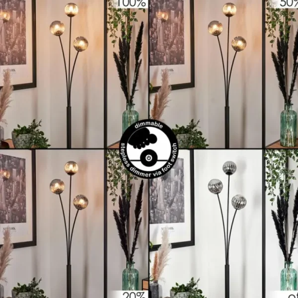hofstein Lampadaire - Verre 10 cm Bernado Fumé, 3 lumières* Lampes Modernes