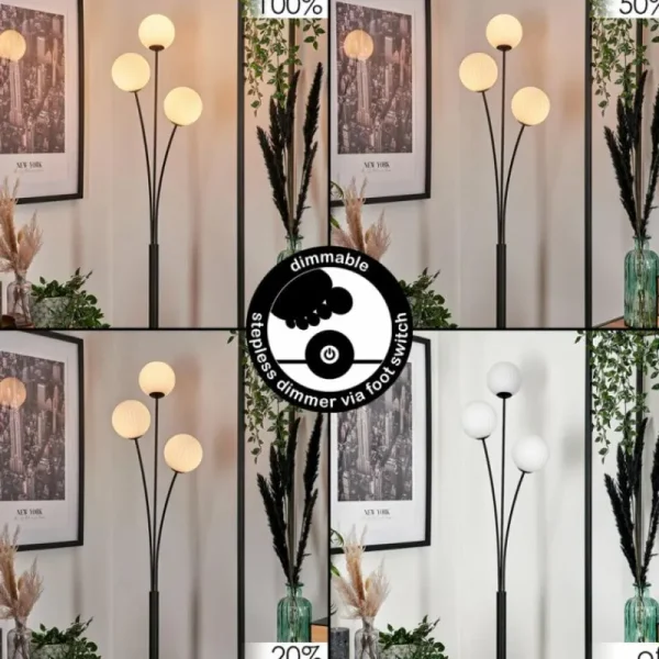hofstein Lampadaire - Verre 12 cm Bernado Blanc, 3 lumières* Lampes Modernes