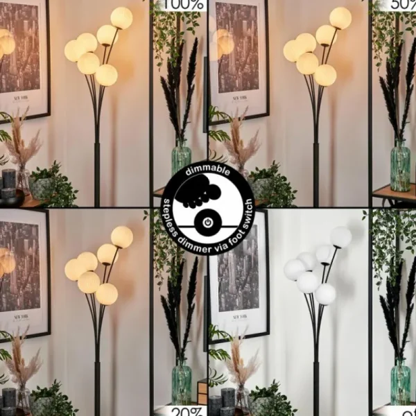hofstein Lampadaire - Verre 12 cm Bernado Blanc, 6 lumières* Lampes Modernes