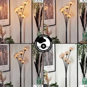 hofstein Lampadaire - Verre 10 cm Bernado Ambre, 6 lumières* Lampes Modernes