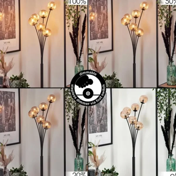 hofstein Lampadaire - Verre 10 cm Bernado Ambre, 6 lumières* Lampes Modernes