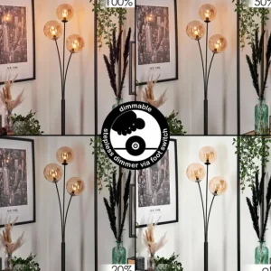 hofstein Lampadaire - Verre 15 cm Bernado Ambre, 3 lumières* Lampes En Verre