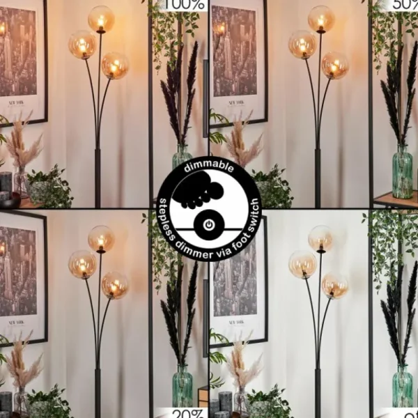 hofstein Lampadaire - Verre 15 cm Bernado Ambre, Clair, 3 lumières* Lampes En Verre