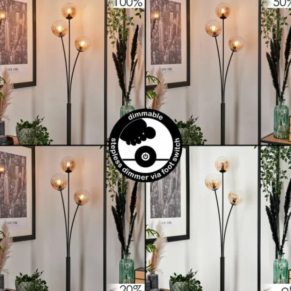 hofstein Lampadaire - Verre 12 cm Bernado Ambre, 3 lumières* Lampes En Verre