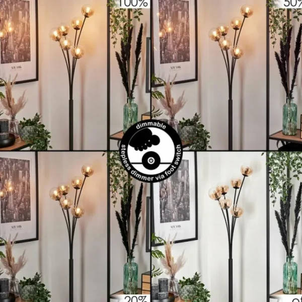 hofstein Lampadaire - Verre 10 cm Bernado Ambre, Clair, 6 lumières* Lampes En Verre