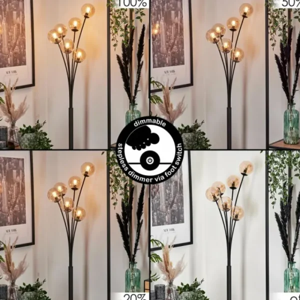 hofstein Lampadaire - Verre 10 cm Bernado Ambre, 6 lumières* Lampes En Verre