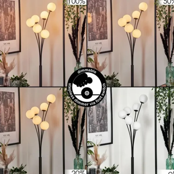 hofstein Lampadaire - Verre 10 cm Bernado Blanc, 6 lumières* Lampes En Verre