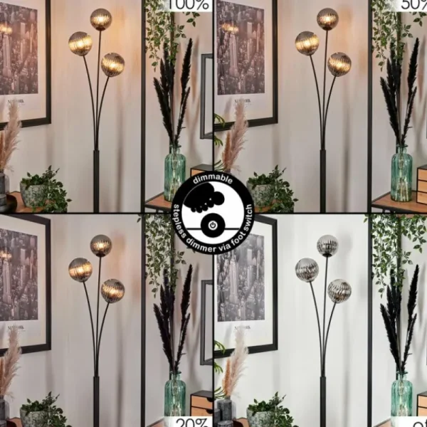 hofstein Lampadaire - Verre 12 cm Bernado Fumé, 3 lumières* Lampes Modernes